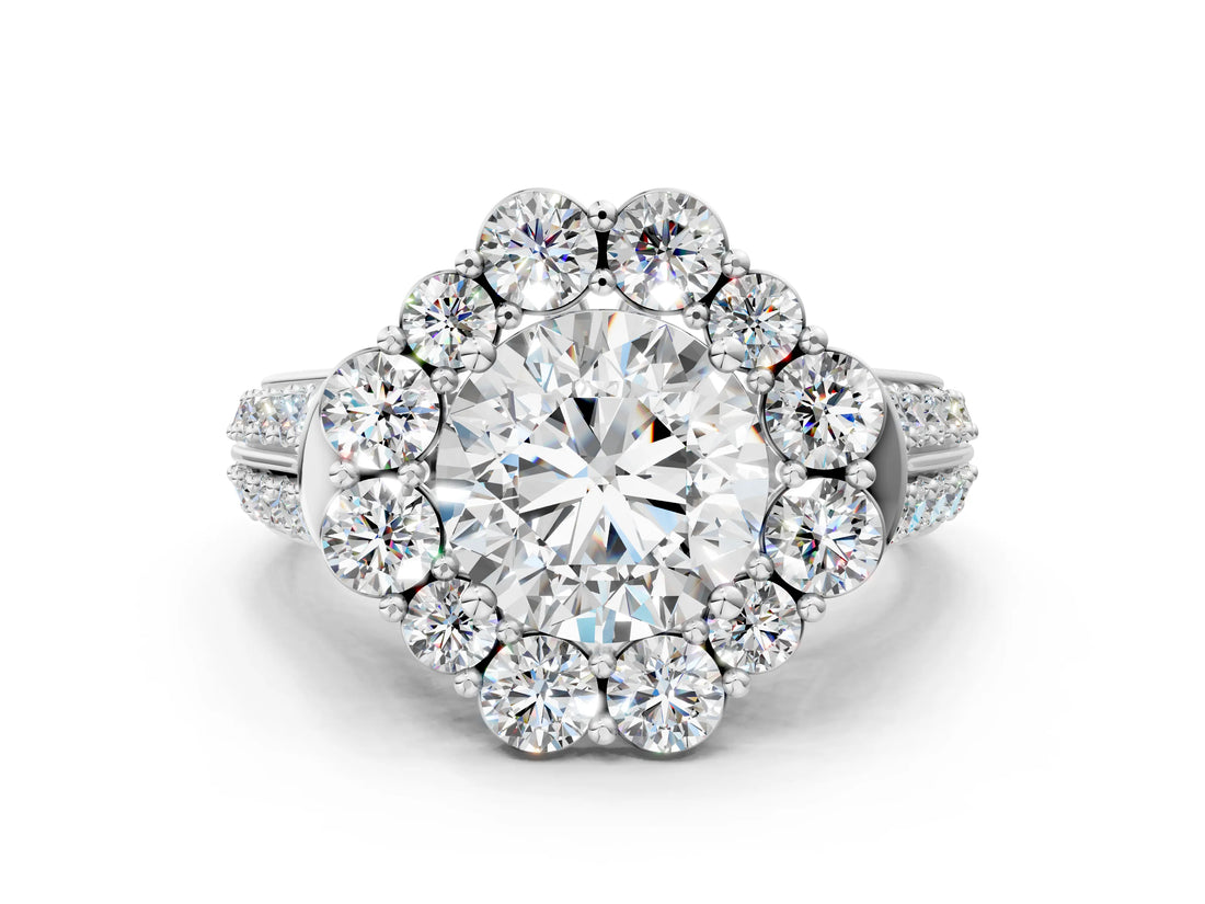 White gold Round Halo Diamond Engagement Ring with Split Shank and Prong Setting_137
