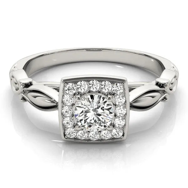 White gold Round Halo Diamond Engagement Ring with Square Setting and Infinity Band