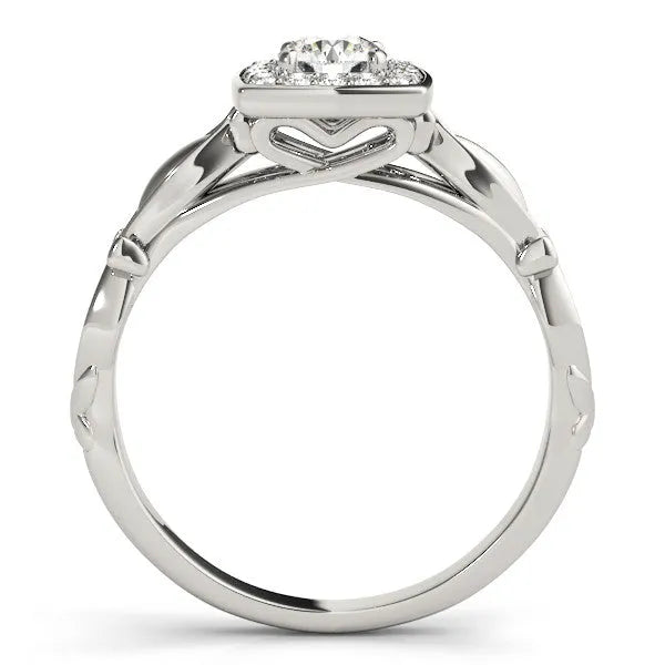 White gold Round Halo Diamond Engagement Ring with Square Setting and Infinity Band