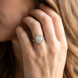 White gold Round Halo Diamond Engagement Ring with Square Setting and Infinity Band_26