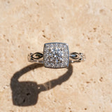 White gold Round Halo Diamond Engagement Ring with Square Setting and Infinity Band_27