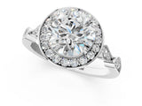 White gold Round Halo Diamond Engagement Ring with Twisted Band and Four-Prong Setting 1