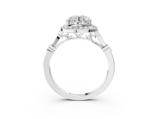 White gold Round Halo Diamond Engagement Ring with Twisted Band and Four-Prong Setting