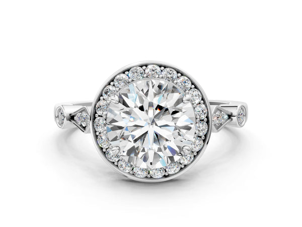 White gold Round Halo Diamond Engagement Ring with Twisted Band and Four-Prong Setting