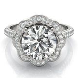White gold Round Halo Diamond Floral Pave Band Ring with Four-Prong Setting 1