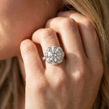 White gold Round Halo Diamond Floral Pave Band Ring with Four-Prong Setting_29