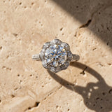 White gold Round Halo Diamond Floral Pave Band Ring with Four-Prong Setting_30
