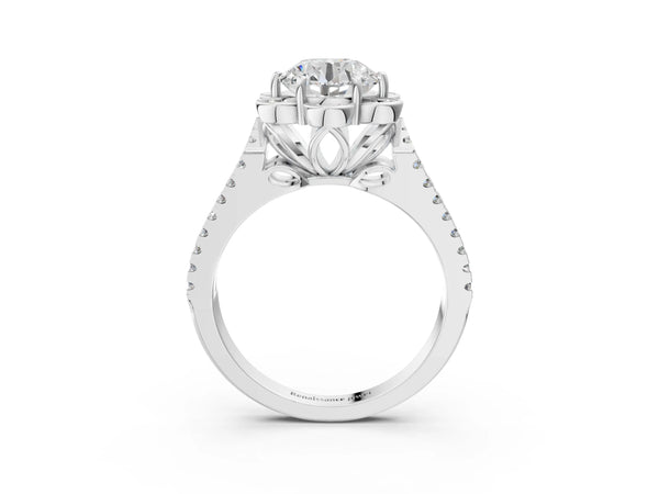 White gold Round Halo Diamond Floral Split Shank Engagement Ring