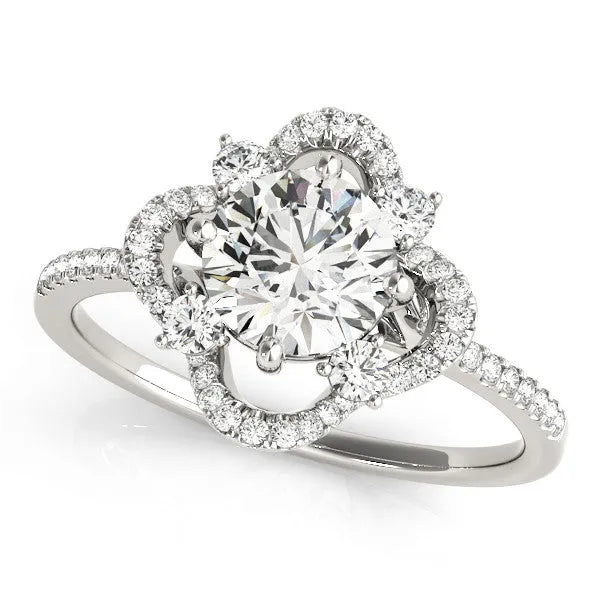White gold Round Halo Diamond Infinity Twist Pavé Band Ring with Four-Prong Setting