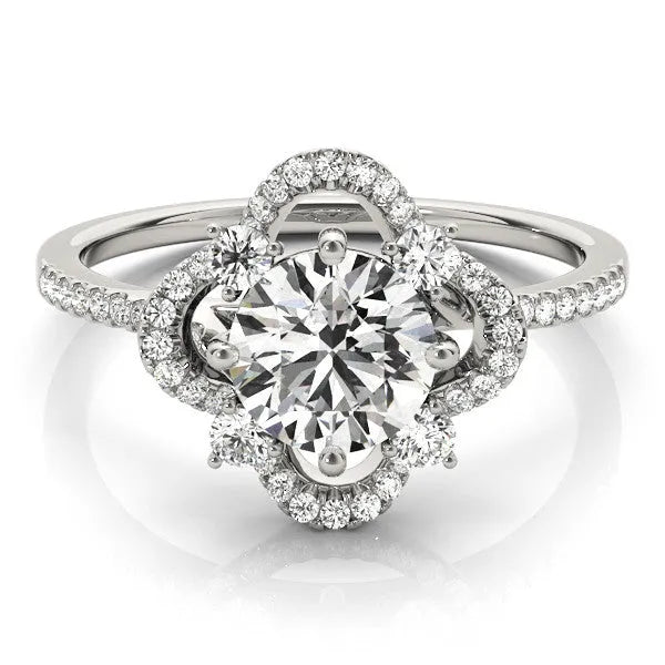 White gold Round Halo Diamond Infinity Twist Pavé Band Ring with Four-Prong Setting