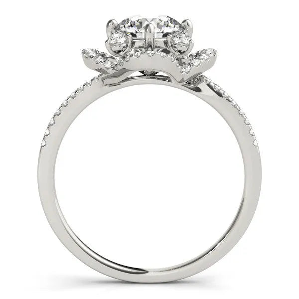 White gold Round Halo Diamond Infinity Twist Pavé Band Ring with Four-Prong Setting