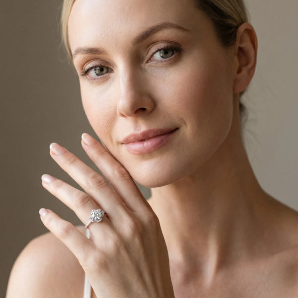 White gold Round Halo Diamond Infinity Twist Pavé Band Ring with Four-Prong Setting