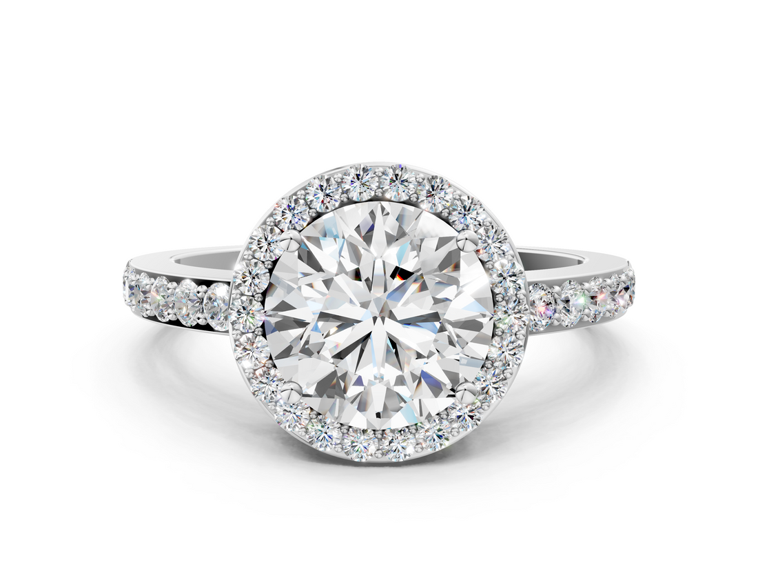 White gold Round Halo Diamond Pavé Band Ring with Prong Setting_18
