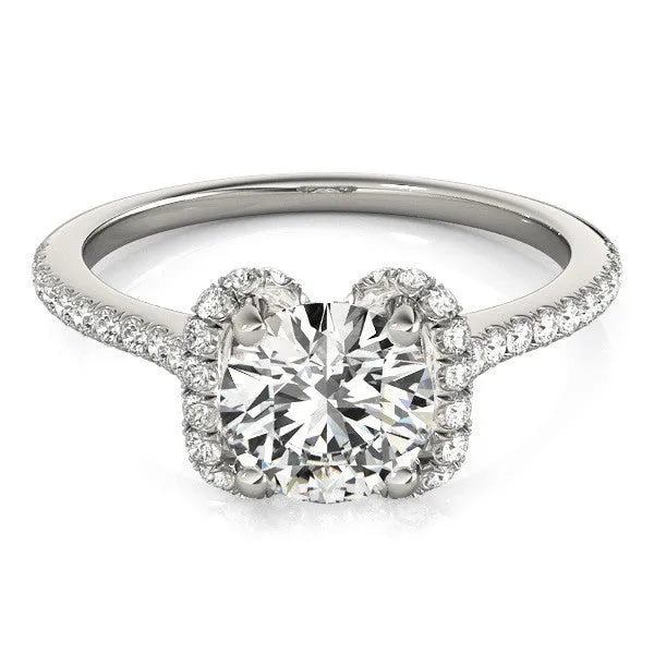 White gold Round Halo Diamond Pavé Band with Four-Prong Setting