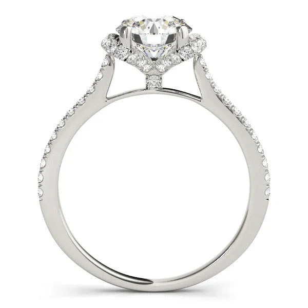 White gold Round Halo Diamond Pavé Band with Four-Prong Setting