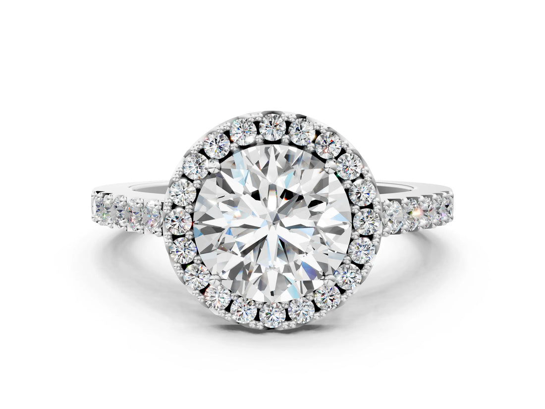 White gold Round Halo Diamond Pavé Solitaire Ring_51
