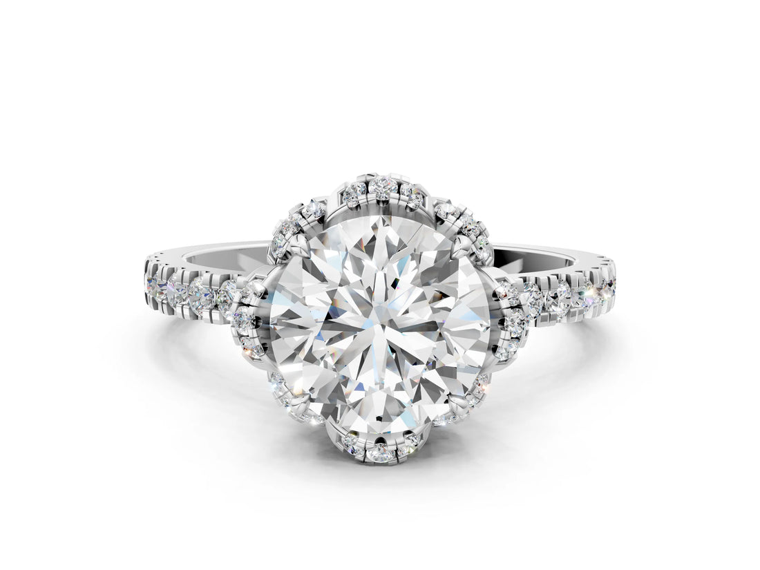 White gold Round Halo Diamond Pave Band Ring with Four-Prong Setting_15