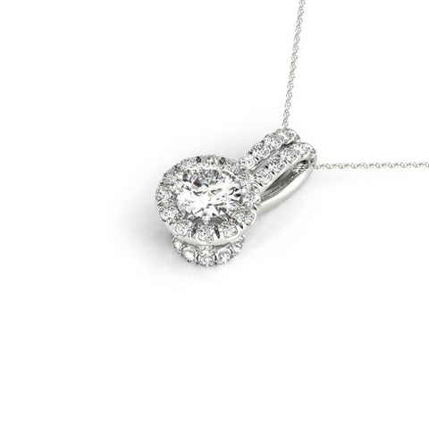 White gold Round Halo Diamond Pendant with Double Prong Setting 1