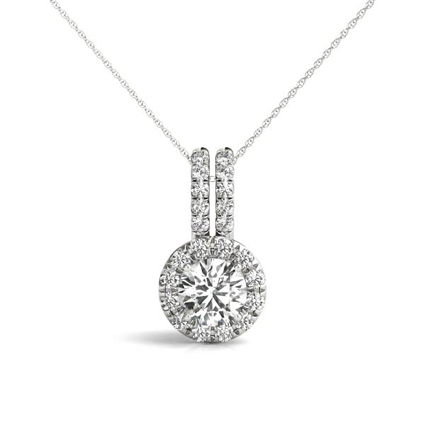 White gold Round Halo Diamond Pendant with Double Prong Setting