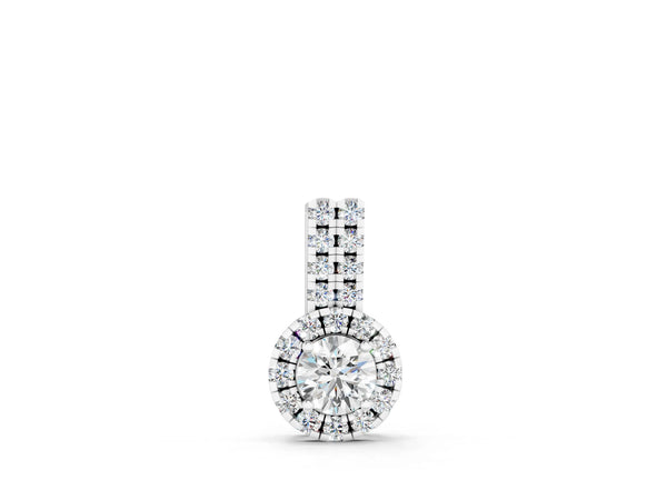 Silver Round Halo Diamond Pendant with Double Prong Setting