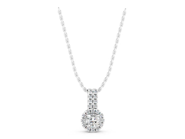 Silver Round Halo Diamond Pendant with Double Prong Setting