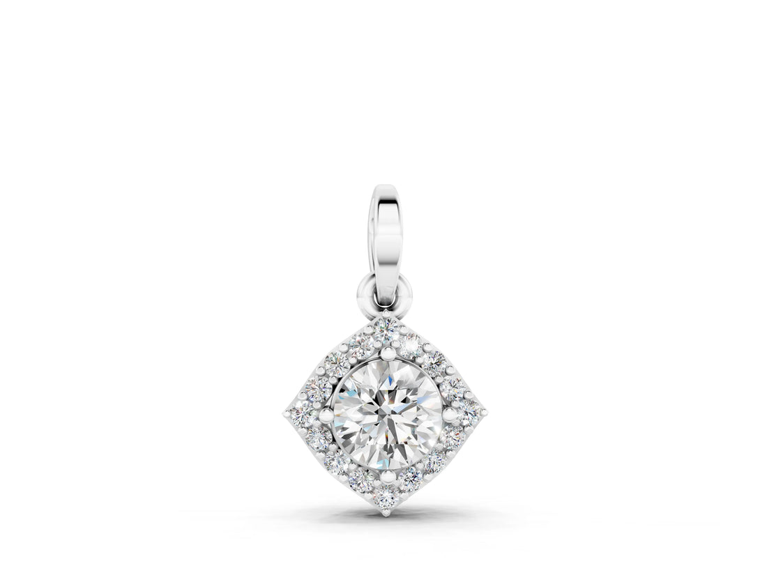 White gold Round Halo Diamond Pendant with Four-Prong Setting_2