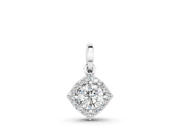 Silver Round Halo Diamond Pendant with Four-Prong Setting