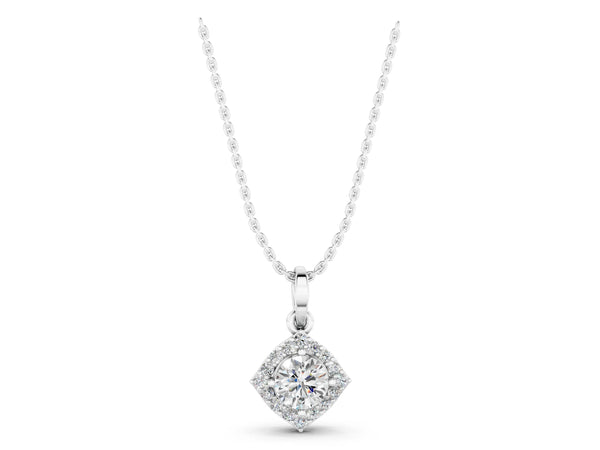 White gold Round Halo Diamond Pendant with Four-Prong Setting