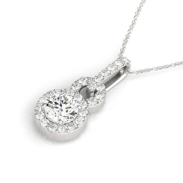 Silver Round Halo Diamond Pendant with Pavé Setting