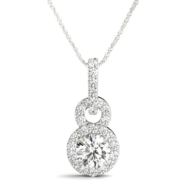 Silver Round Halo Diamond Pendant with Pavé Setting