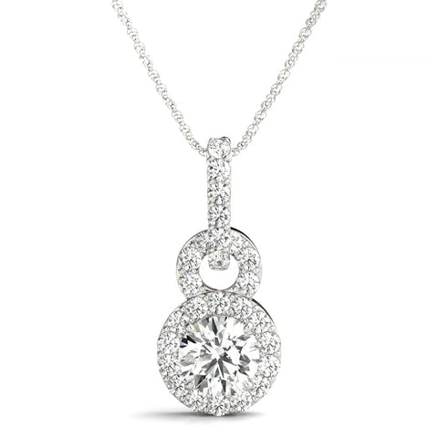 White gold Round Halo Diamond Pendant with Pavé Setting