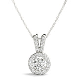 White gold Round Halo Diamond Pendant with Prong Setting
