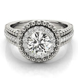 White gold Round Halo Diamond Ring with Beaded Split Shank and Four-Prong Setting 2