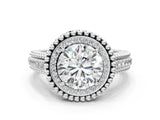 White gold Round Halo Diamond Ring with Beaded Split Shank and Four-Prong Setting_14