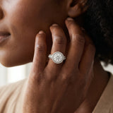 White gold Round Halo Diamond Ring with Beaded Split Shank and Four-Prong Setting_26
