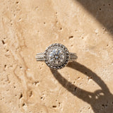 White gold Round Halo Diamond Ring with Beaded Split Shank and Four-Prong Setting_27