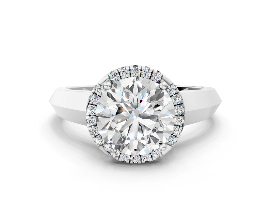 White gold Round Halo Diamond Ring with Cathedral Band and Four-Prong Setting_78