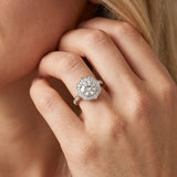 White gold Round Halo Diamond Ring with Milgrain Band and Four-Prong Setting_8