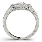 White gold Round Halo Diamond Ring with Milgrain Bezel and Prong Setting 2