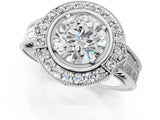 White gold Round Halo Diamond Ring with Milgrain Bezel and Prong Setting_15