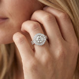 White gold Round Halo Diamond Ring with Milgrain Bezel and Prong Setting_26