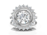 White gold Round Halo Diamond Ring with Milgrain Edge and Round Prong Setting_26