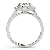 White gold Round Halo Diamond Ring with Milgrain Pave Band and Prong Setting