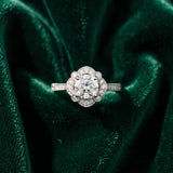 White gold Round Halo Diamond Ring with Milgrain Pave Band and Prong Setting_9