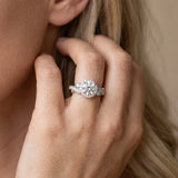 White gold Round Halo Diamond Ring with Milgrain and Bezel Accents on a Split Shank Band_307