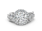 White gold Round Halo Diamond Ring with Milgrain and Bezel Accents on a Split Shank Band_68