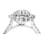 White gold Round Halo Diamond Ring with Pavé Band and Prong Setting_44