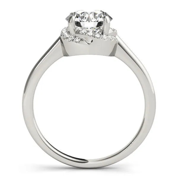 White gold Round Halo Diamond Ring with Solitaire Band and Four-Prong Setting