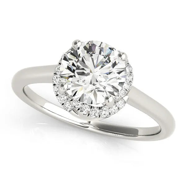 White gold Round Halo Diamond Ring with Solitaire Band and Four-Prong Setting