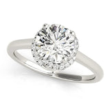 White gold Round Halo Diamond Ring with Solitaire Band and Four-Prong Setting